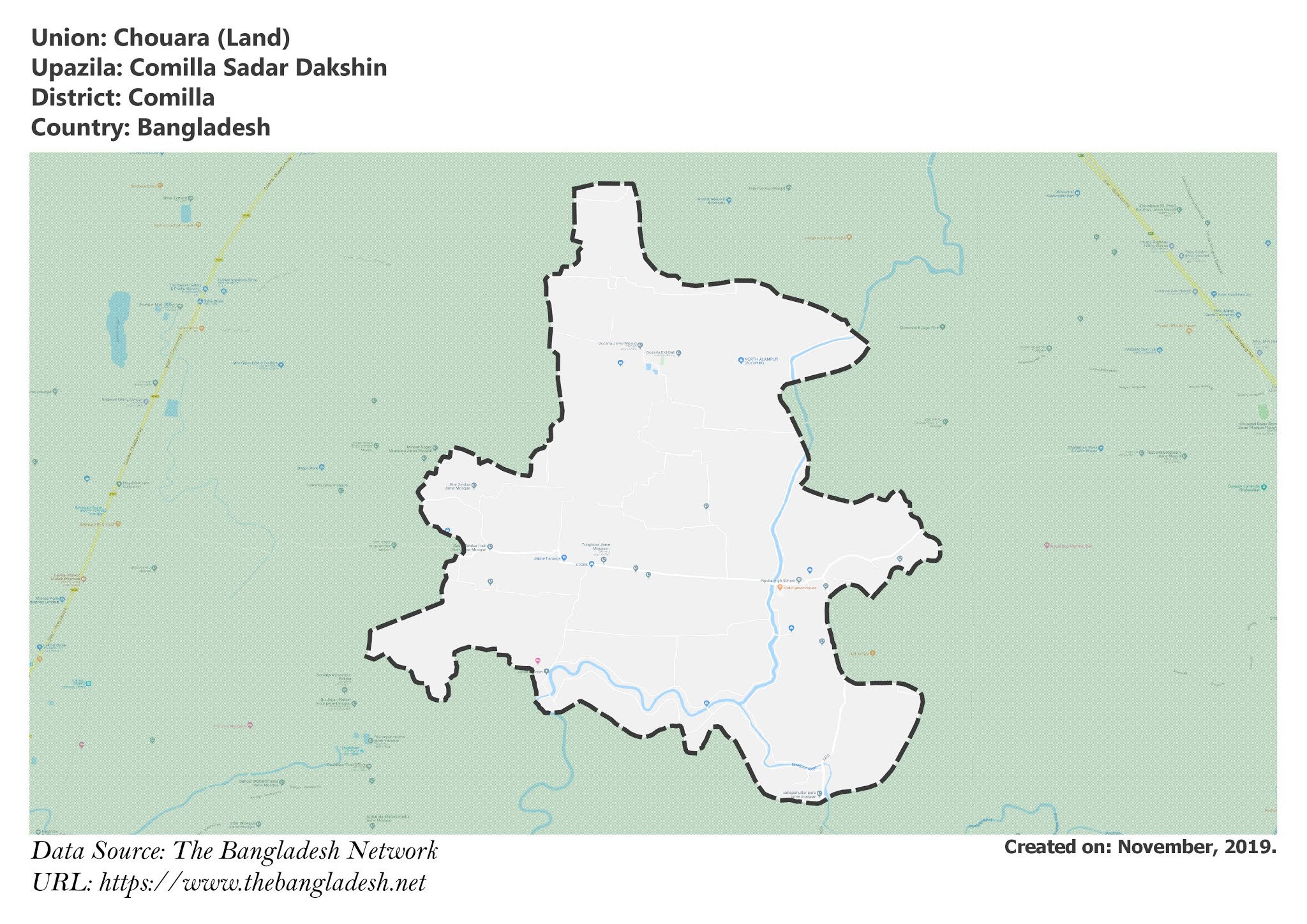 Map of Chouara of Comilla, Bangladesh.