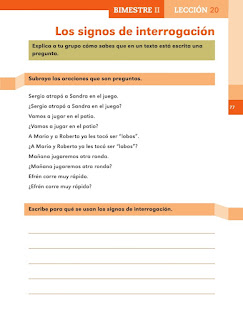 Apoyo Primaria Español 1er grado Bimestre 2 lección 20 Los signos de interrogación 