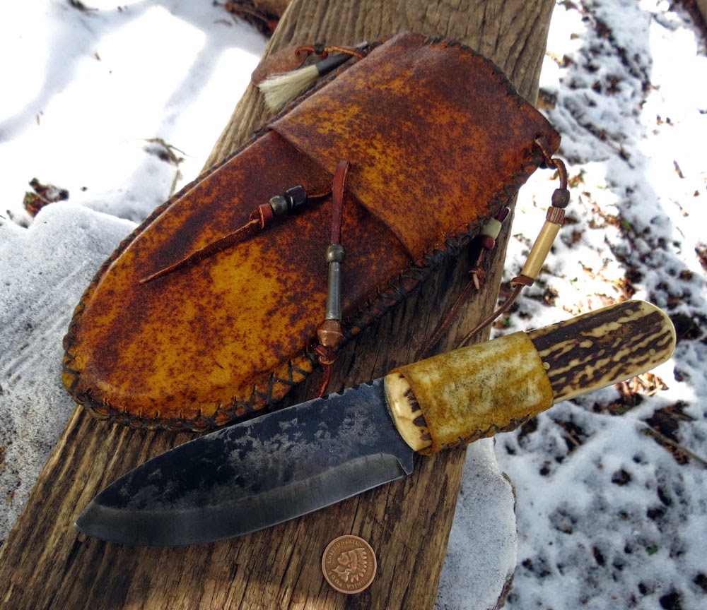 ML Knives Blog Frontier Spear Point Knife with a custom Rawhide sheath