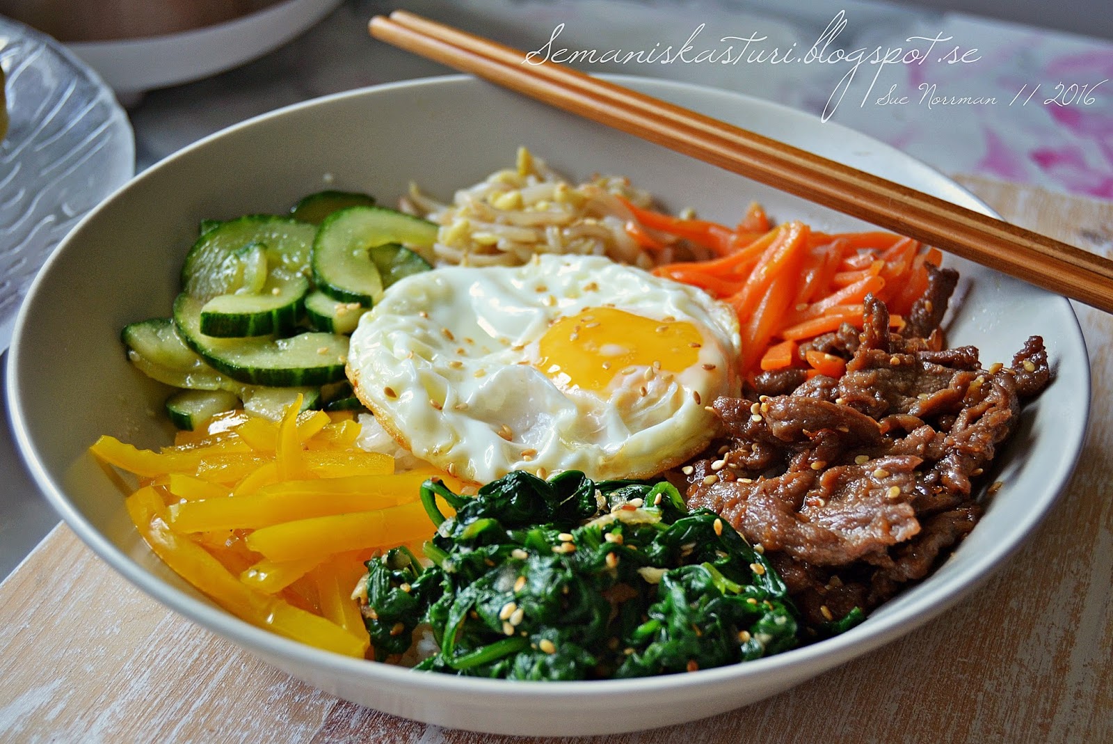 BIBIMBAP Korean mixed rice with veggies and meat Swesia's Journey