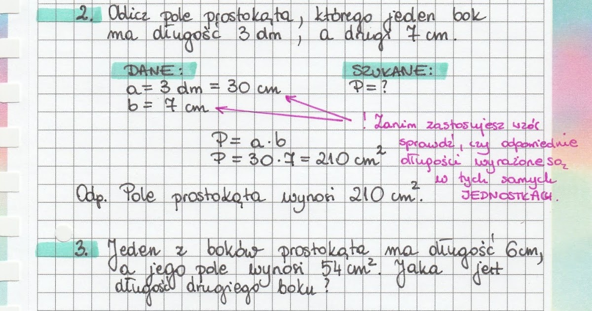 Zadania Z Ułamkami Klasa 5 KLASA 5 - Temat: Pole prostokąta - zadania.