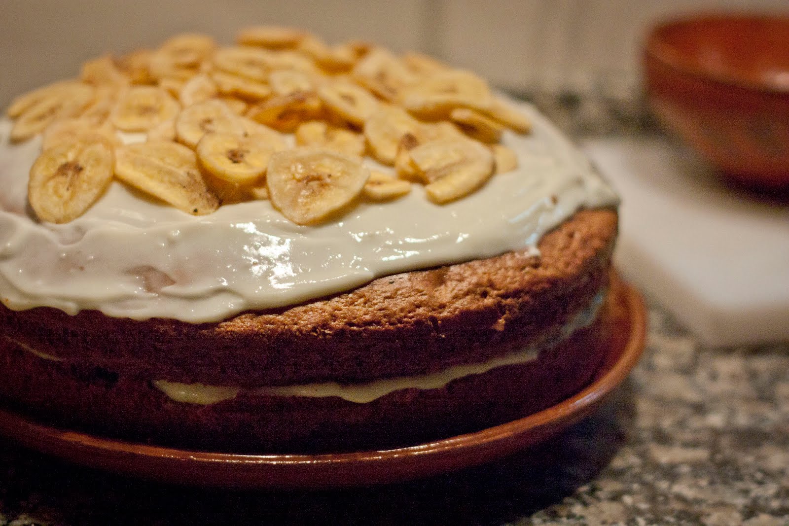 El mundo Cupcake Tarta de plátano con crema de queso.