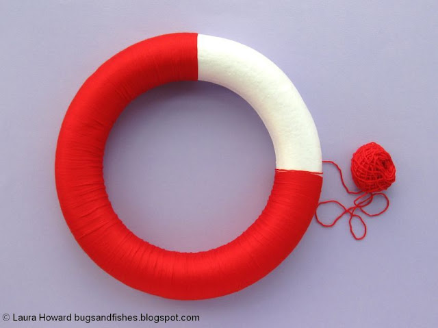 Felt Holly Wreath Tutorial for Winter or Christmas wrapping the wreath base with yarn