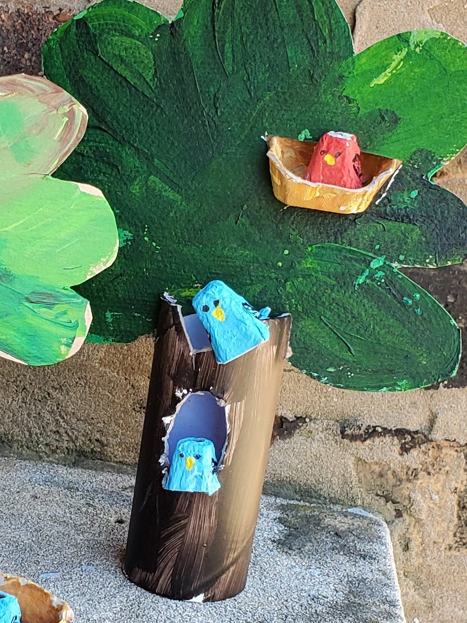 Upcycled spring craft egg carton birds in trees the ReFab Diaries