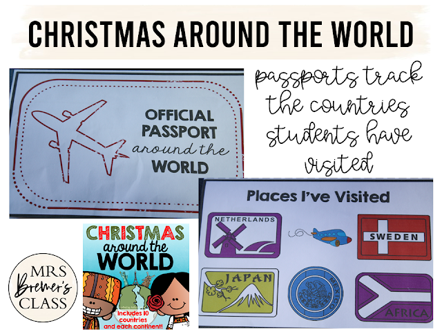 Christmas Around the World covering 10 countries with activities information charts and student passport First Grade Second Grade Third Grade