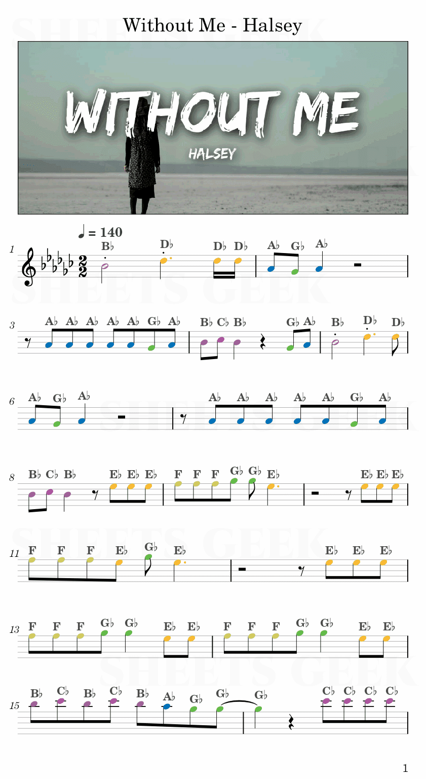 Without Me - Halsey Easy Sheet Music Free for piano, keyboard, flute, violin, sax, cello page 1