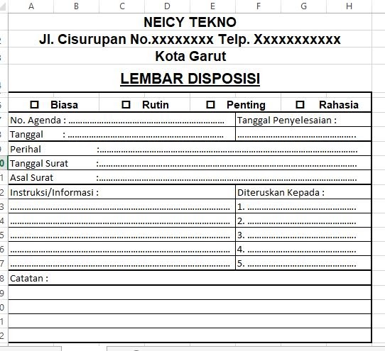 Cara Membuat Lembar Disposisi Di Excel Contoh Format Disposisi Neicy Tekno