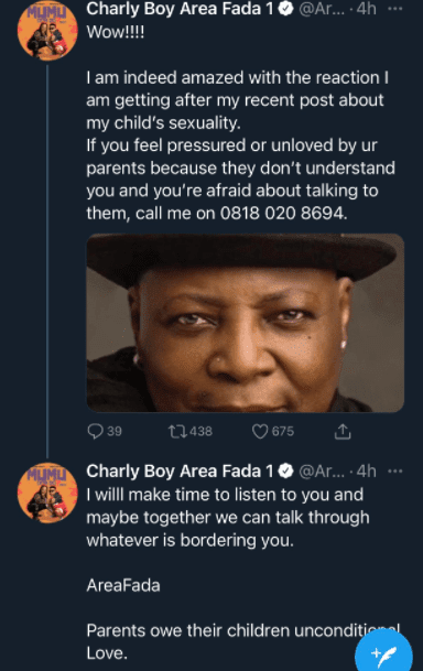 “Hypocrite” – Charly Boy’s daughter, Dewy drags her father for lying about accepting her as lesbian