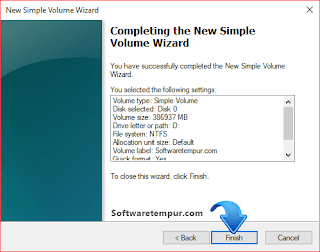 Completing the new simple volume wizard