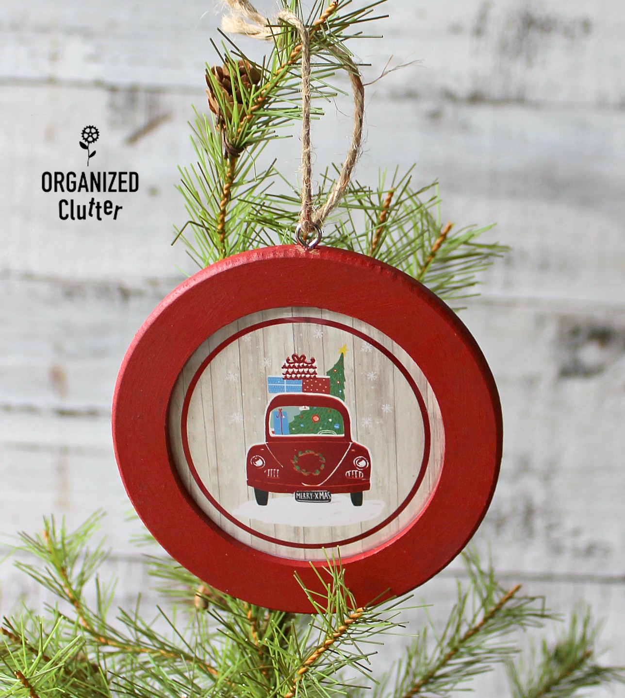 Semi-Homemade Round Picture Frame Christmas Ornaments - Organized Clutter