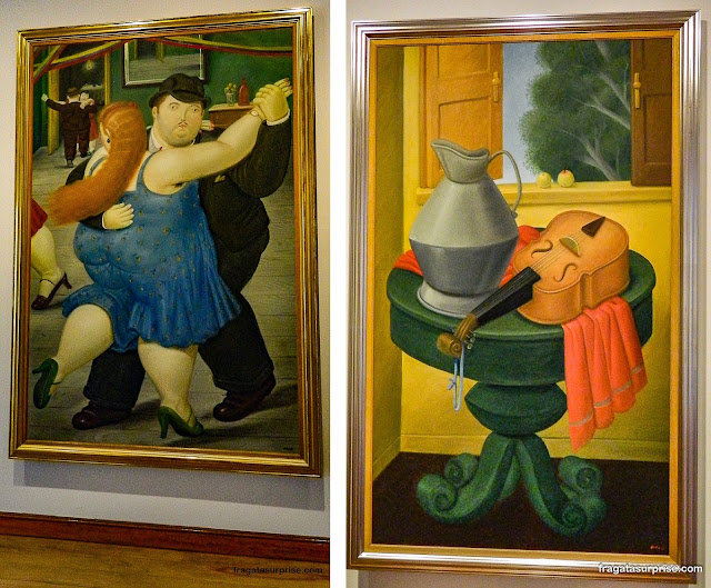 Obras de Fernando Botero: "Casal Dançando" e "Natureza Morta com Violino", Museu Botero, Bogotá