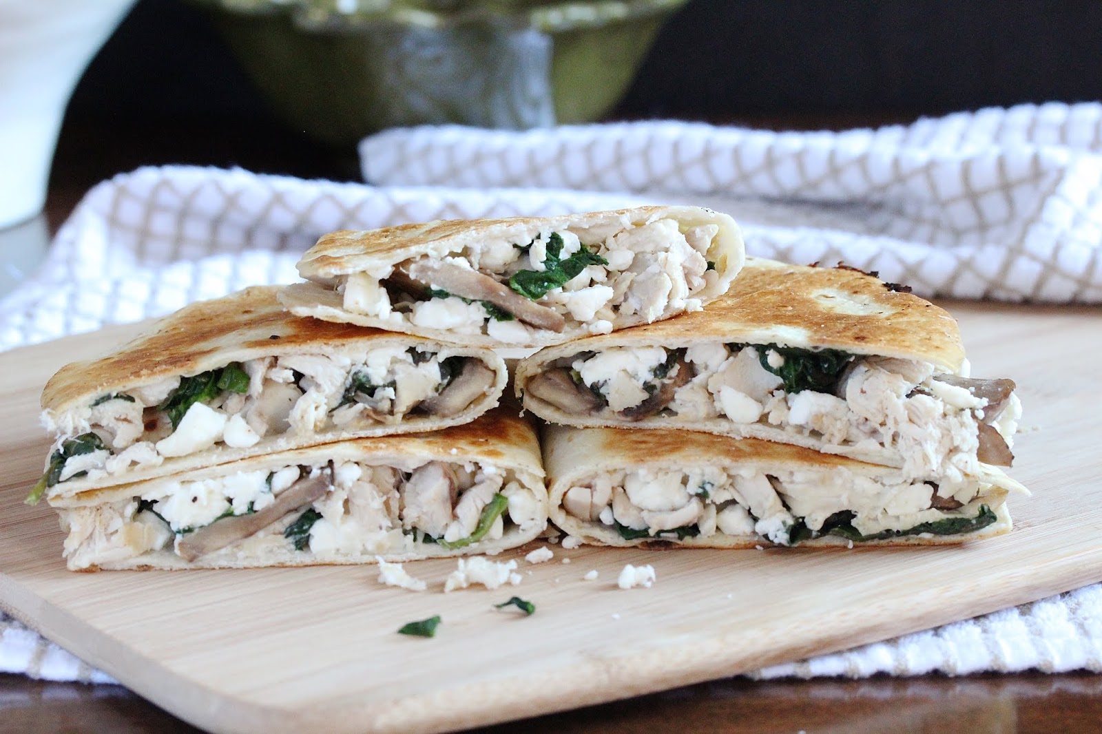 CHICKEN MUSHROOM SPINACH QUESADILLAS WITH FETA In Good Flavor Great