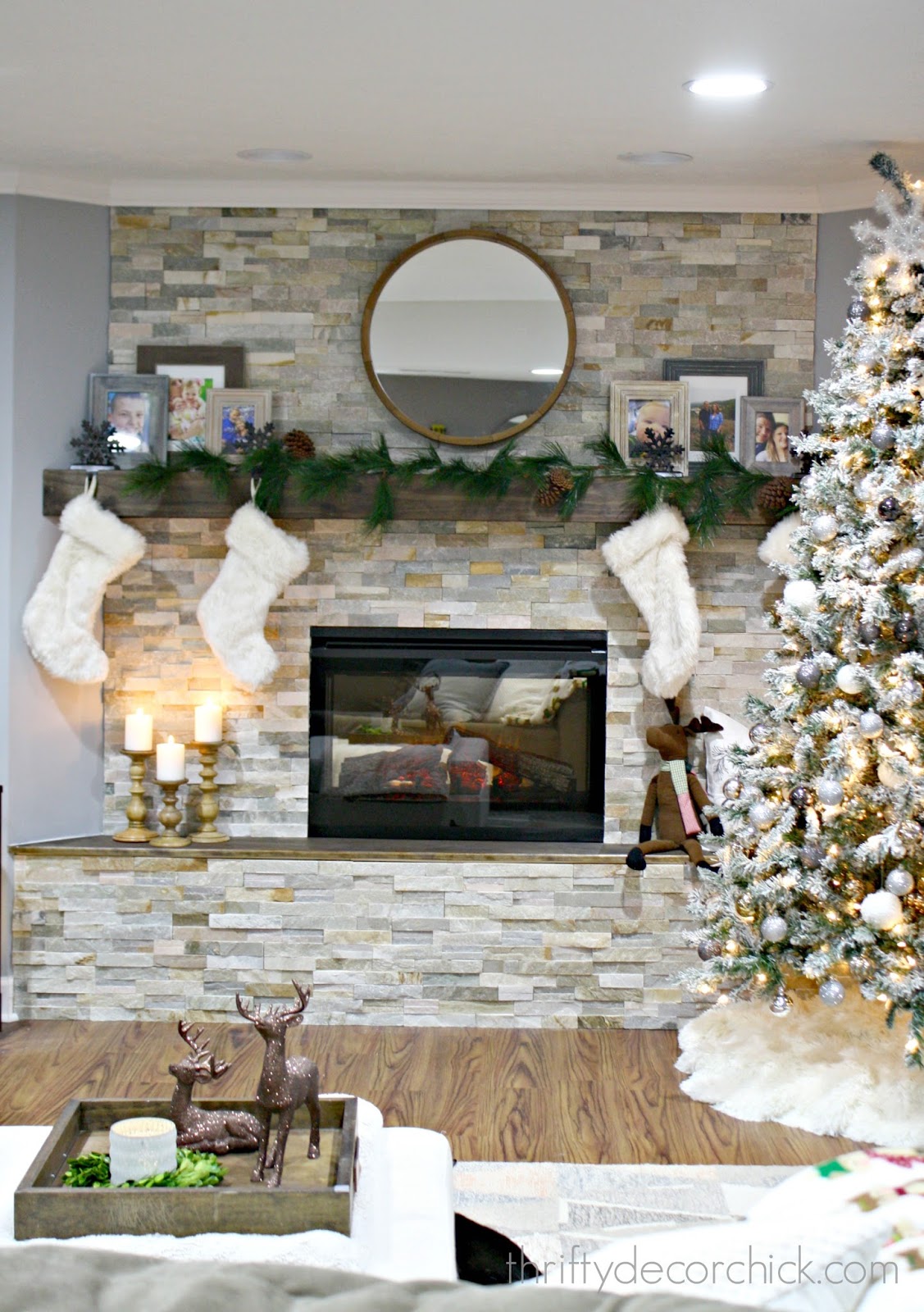 DIY Stacked Stone Fireplace Reveal and How To | Thrifty Decor Chick