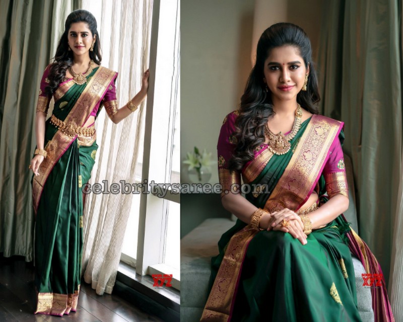 Nabha Natesh in Green Silk Saree - Saree Blouse Patterns