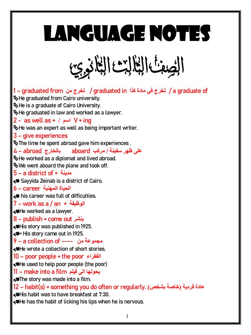 مراجعة لغة إنجليزية | 200 ملاحظة لغوية هامة للثانوية العامة 0%2B%25281%2529