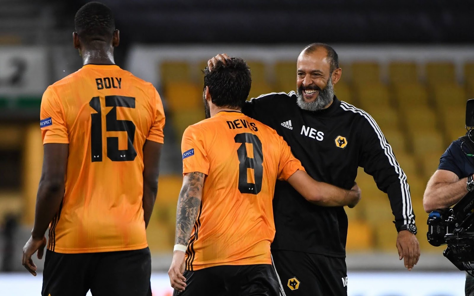 Wolves manager Nuno Espirito Santo with Willy Boly and Ruben Neves Wolves manager Nuno Espirito Santo with Willy Boly and Ruben Neves