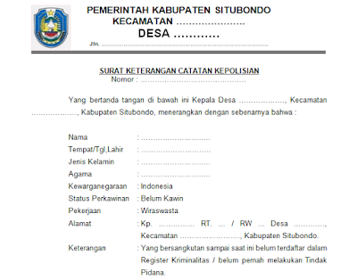 Format Surat SKCK dari Desa (Surat Keterangan Catatan Kepolisian)