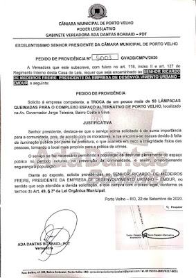 Vereadora Ada Dantas solicita revitalização de iluminação pública no local