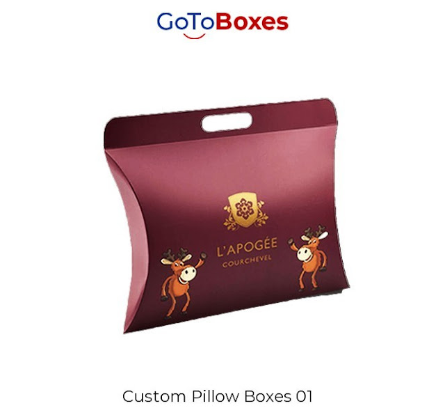Get custom-made glorious Pillow Boxes at GoToBoxes within the most affordable price range. We offer free shipment with exquisite designs and printing.