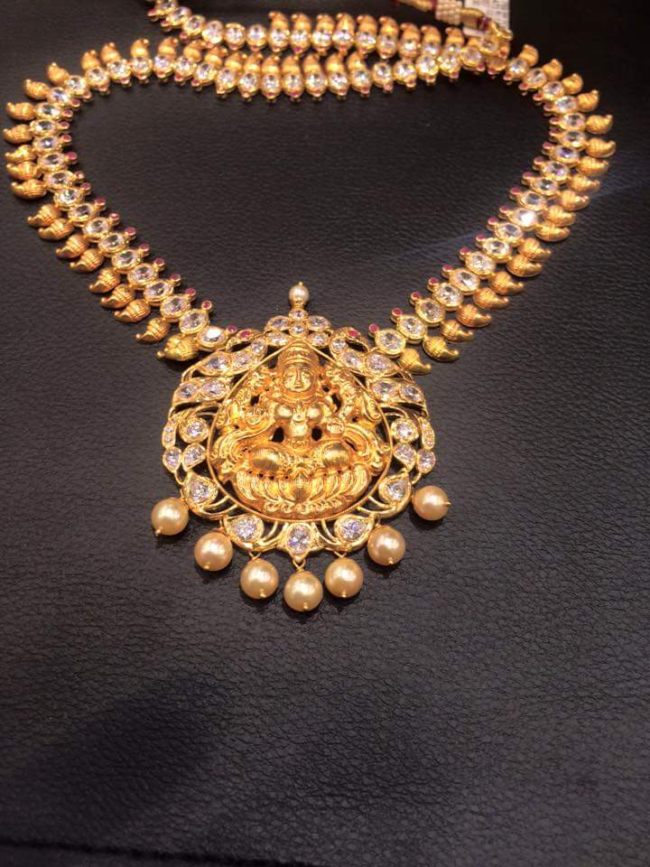 Long cz Mango haram with Lakshmi pendant | 916 jewellery || Haram Necklaces