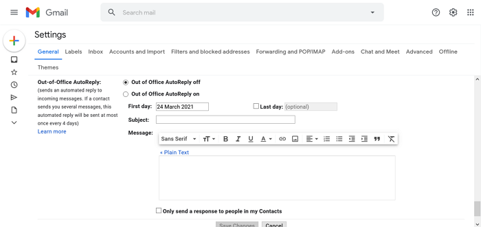 Как установить сообщение об отсутствии на работе в Gmail