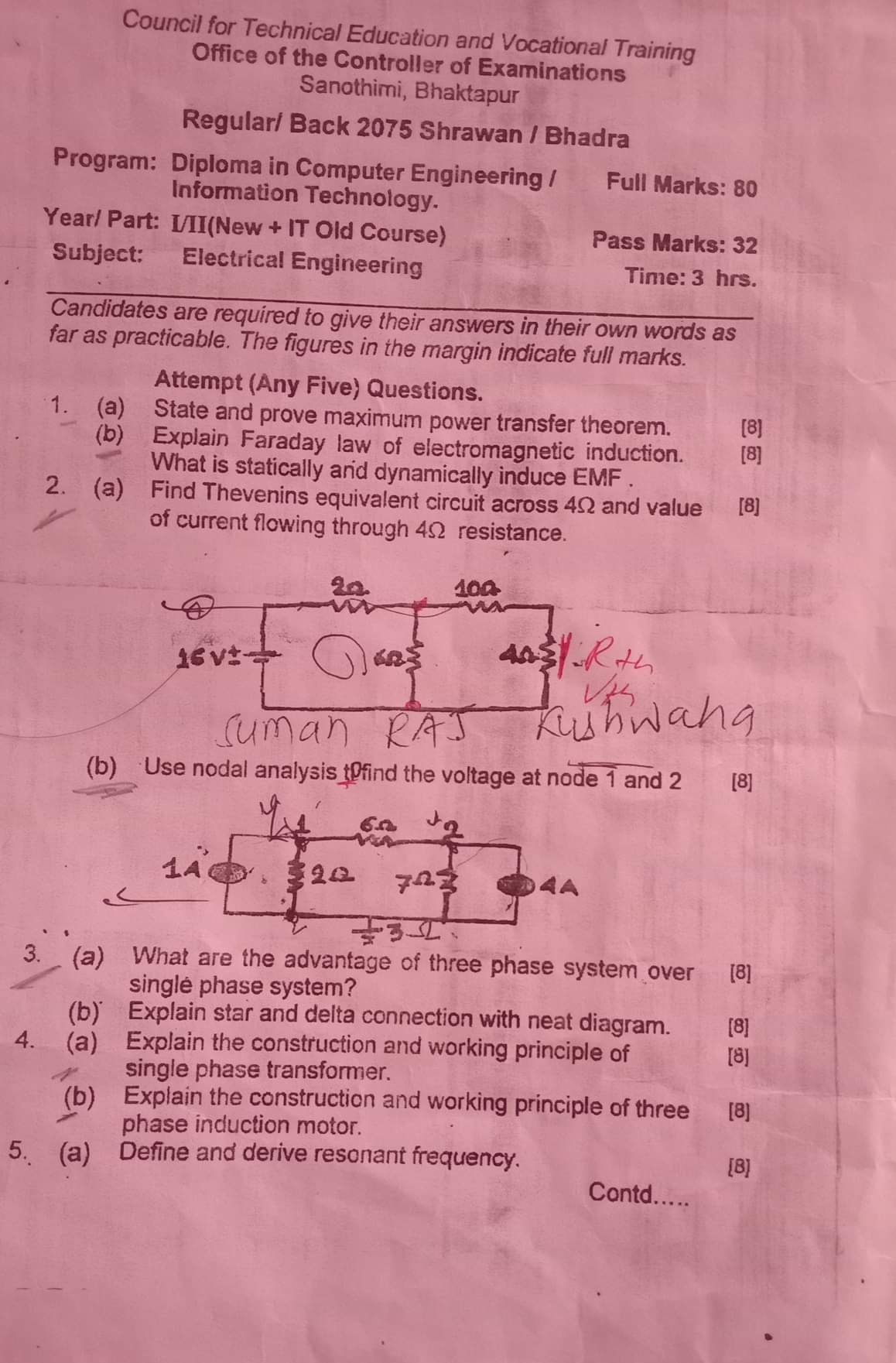 CTEVT Electrical Engineering Diploma in computer engineering
