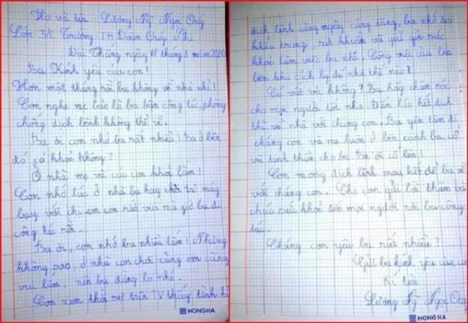 Cô bé lớp 3 viết thư gửi cha nơi tuyến đầu chống dịch Cô bé lớp 3 viết thư gửi cha nơi tuyến đầu chống dịch
