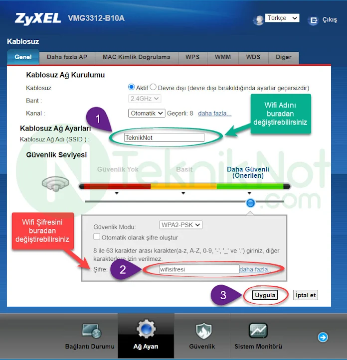 Zyxel Modem Wifi Adı ve Şifre Değiştirme