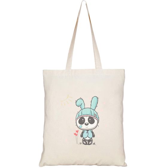 TÚI VẢI TOTE CANVAS IN HÌNH CUTE BABY PANDA WITH RABBIT HAT HT216 – HTFASHION