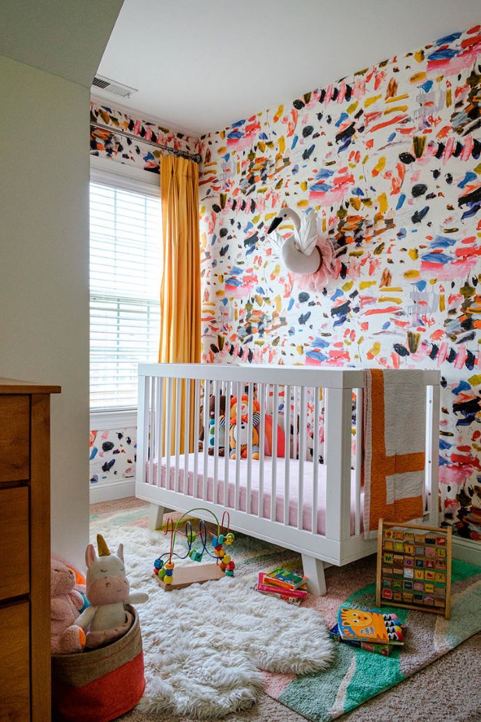Crib No More Nursery space with bold wallpaper- designaddictmom