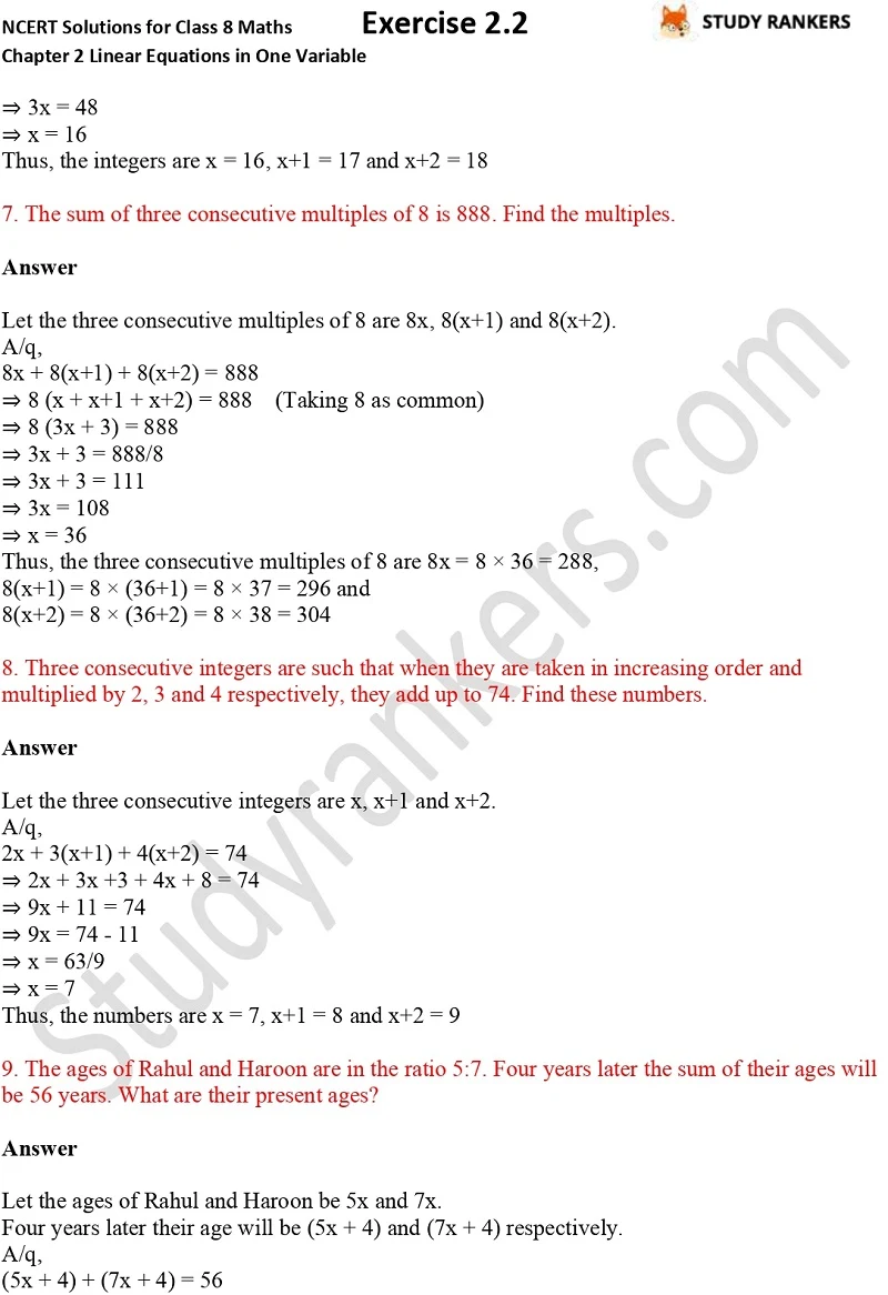 NCERT Solutions for Class 8 Maths Chapter 2 Linear Equations in One Variable Exercise 2.2 Part 3