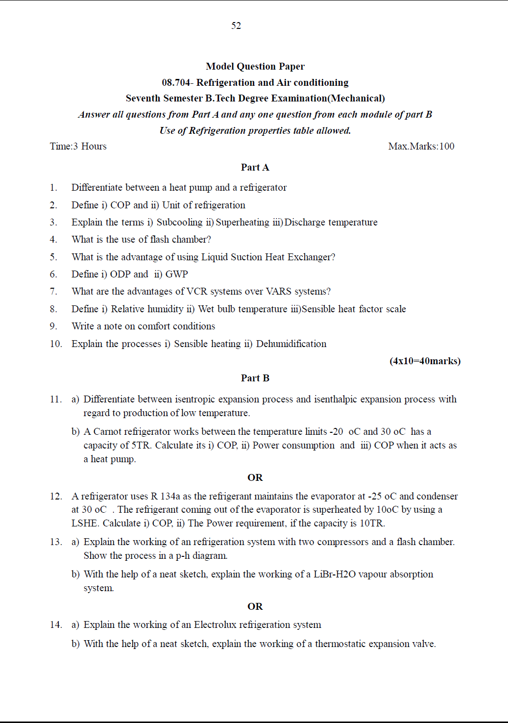 Kerala University B.Tech Refrigeration And Air Conditioning 2017