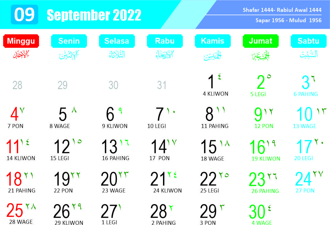 Kalender September 2022 Lengkap Dengan Tanggal Merah Dan Keterangannya