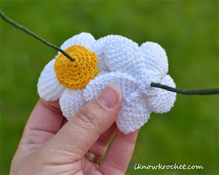 backing and stem of crochet plumeria flowers