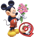 Alfabeto tintineante de Mickey con ramo de flores Q.