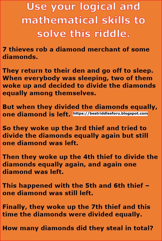 Amazing Riddles: Logical Riddle: Equal Distribution of the Stolen Diamonds