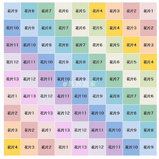 Таблица сборки связанных мотивов по цвету