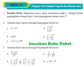Lengkap Kunci Jawaban Buku Paket Matematika Latihan 1 4 Pangkat Nol Pangkat Negatif Dan Bentuk Akar