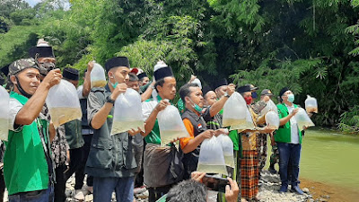 PAC GP Ansor Kemiri, Gelar Rakerancab dan Tebar Benih Ikan di Kalijali Winong