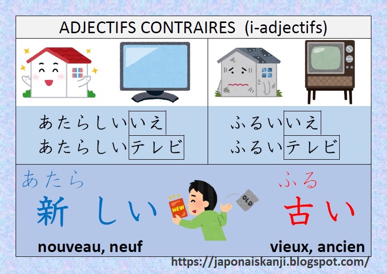 Qu Est Ce Que C Est Un Antonyme Japonais Kanji 日本語･漢字: Adjectifs contraires : 新しい(atarashii, nouveau