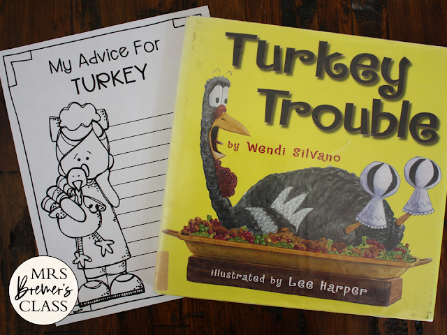 Turkey Trouble book study activities unit with Common Core literacy companion activities and craftivity for Thanksgiving in Kindergarten and First Grade
