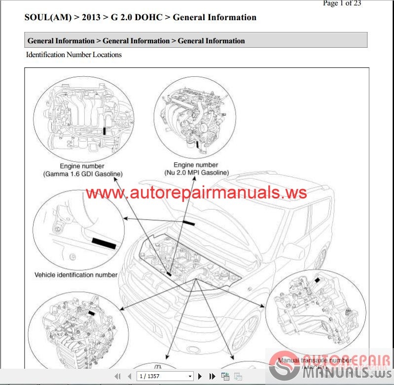 Free Auto Repair Manual : Kia Soul 2013 1.6L, 2.0L Service Manual