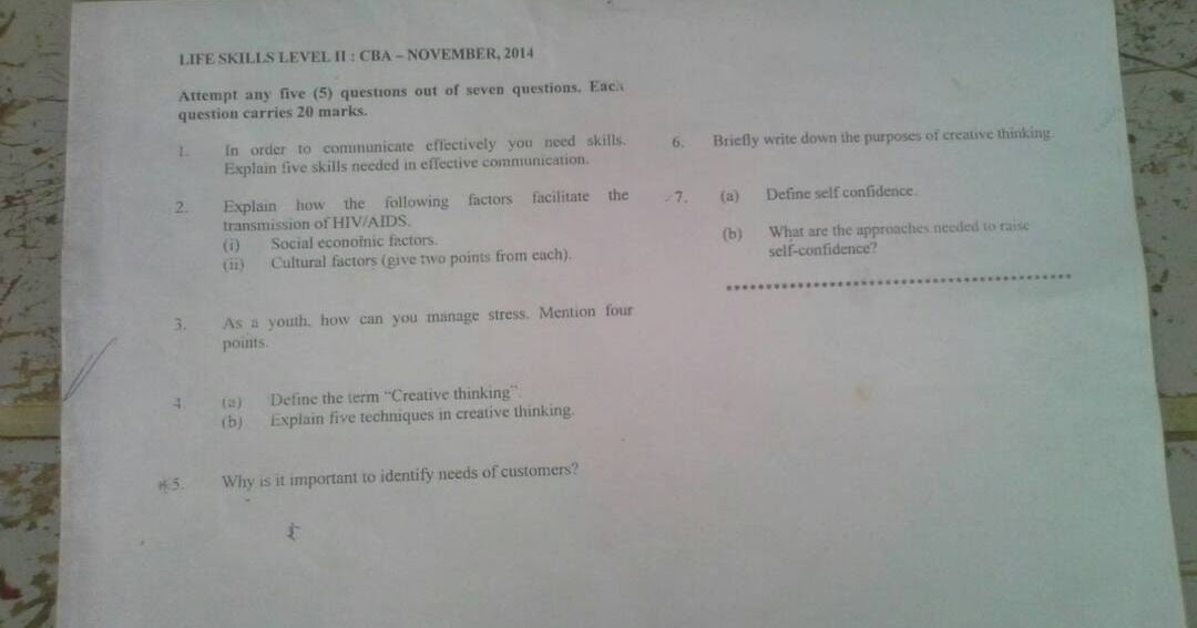 VETA PAST PAPERS AND LEARNING MATERIAL FOR ENGINEERING STUDENTS. LIFE SKILL NOV 2014