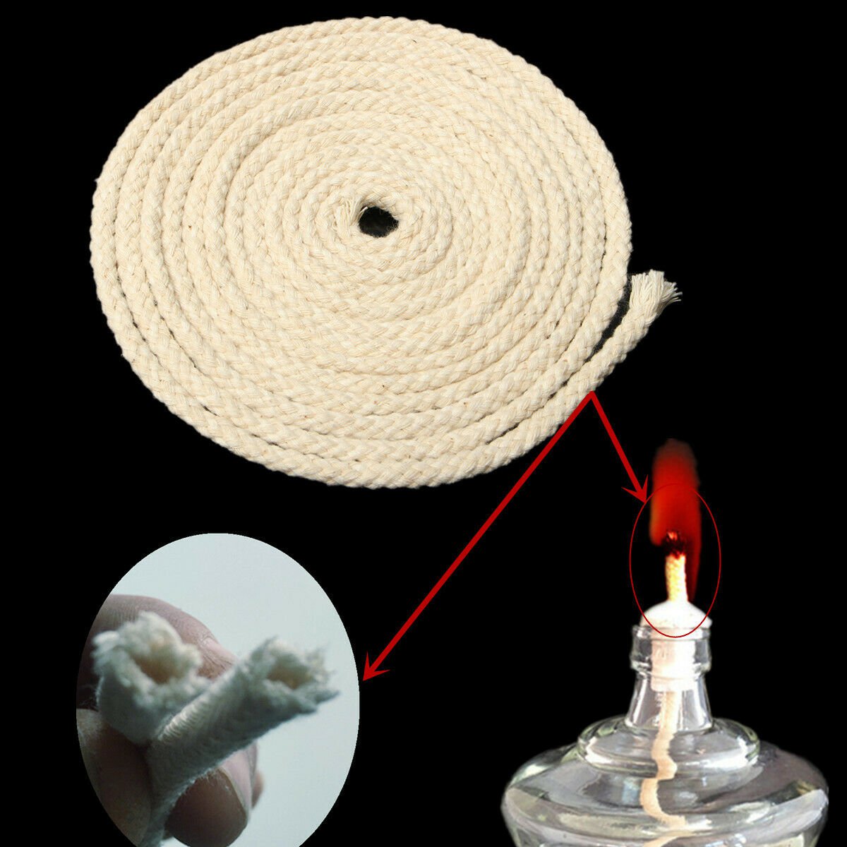 Cotton Wicks Burner for Oil Kerosene Alcohol Lamp 3m Long 3/16 Inch