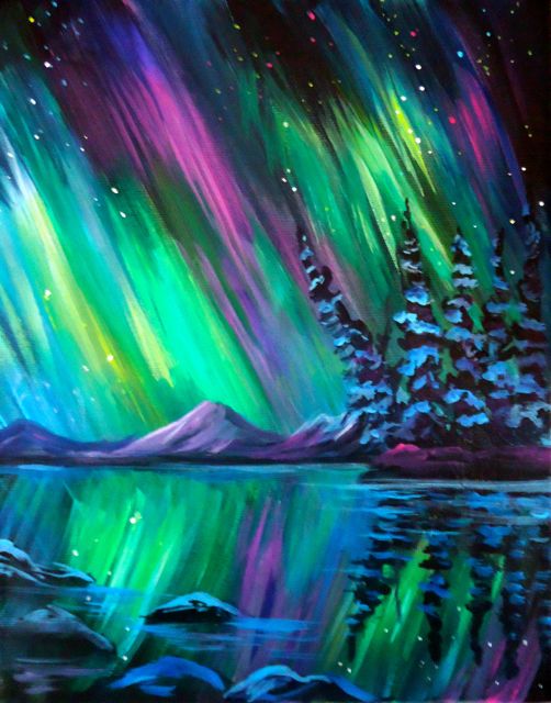 Jackie Irvine S Landscape Art Finished Northern Lights Painting