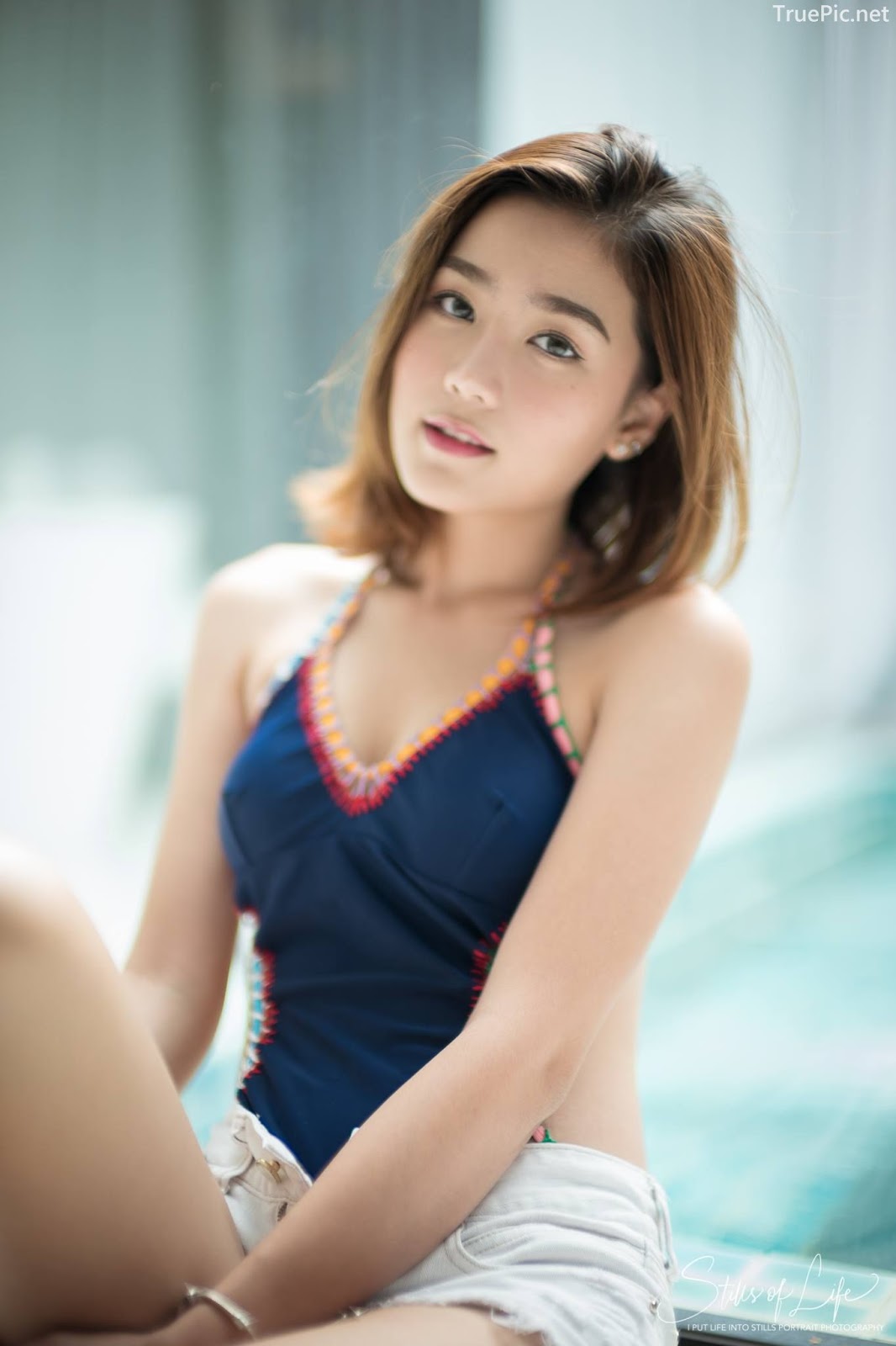 Thailand model - Pattaravadee Boonmeesup - Earn Blue Swimsuit