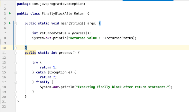 Example to see finally block is executed after return statement in a method