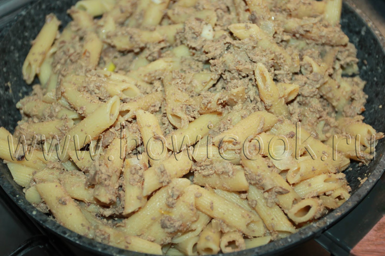 Макароны по флотски с печенью