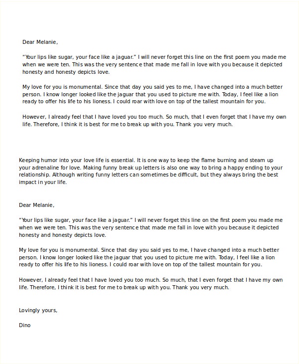 Break Up Letter To Boyfriend Thankyou Letter