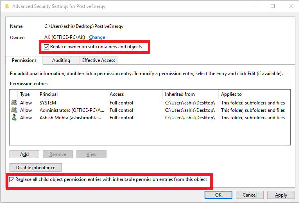 Modifier la propriété d'un fichier ou d'un dossier dans Windows 10